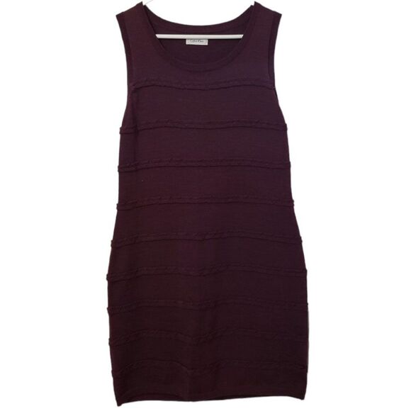 Calvin Klein Sweater Dress M Burgandy Wool Blend Sleeveless Stretch Striped - Picture 1 of 6